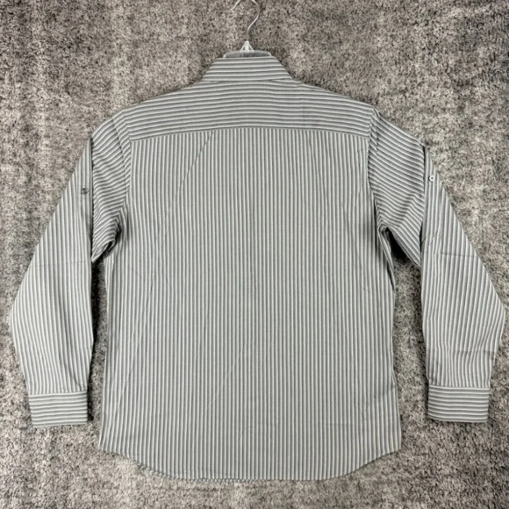 Banana Republic Men's L 16-16 1/2 Grey Green Slim Fit Striped Button Down Shirt